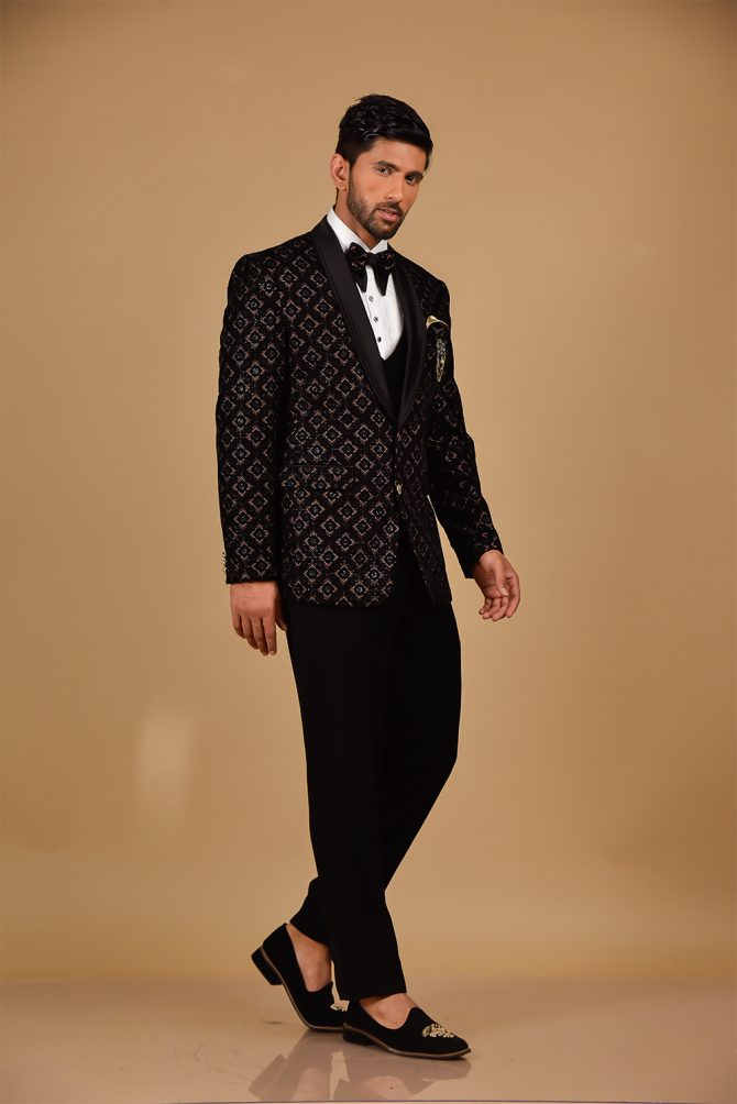 Luxury Black Rich With Golden Embroidered 3 Piece Partywear Suit