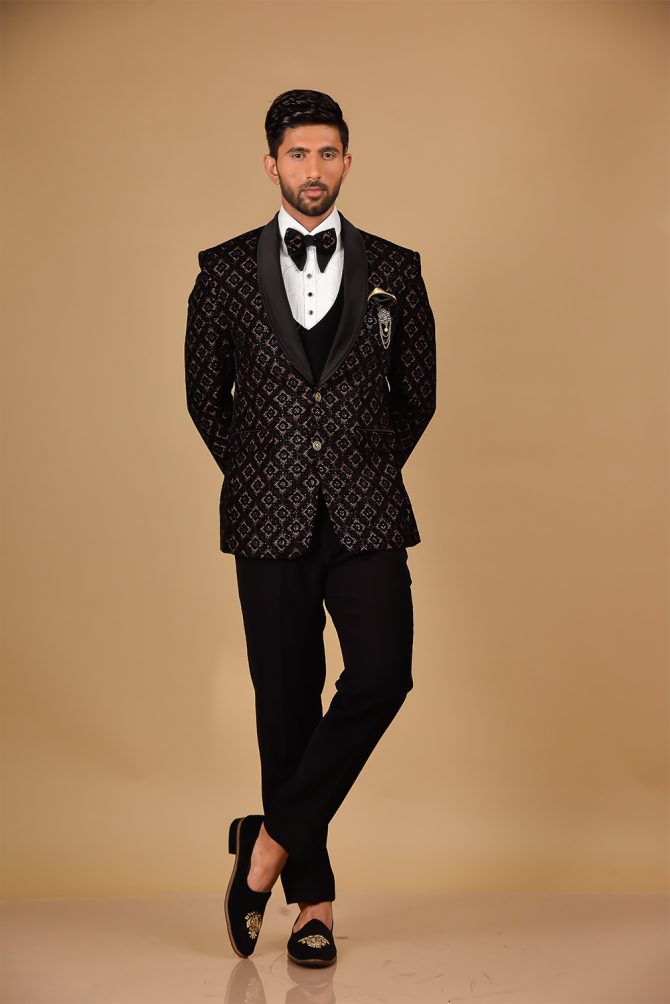 Luxury Black Rich With Golden Embroidered 3 Piece Partywear Suit