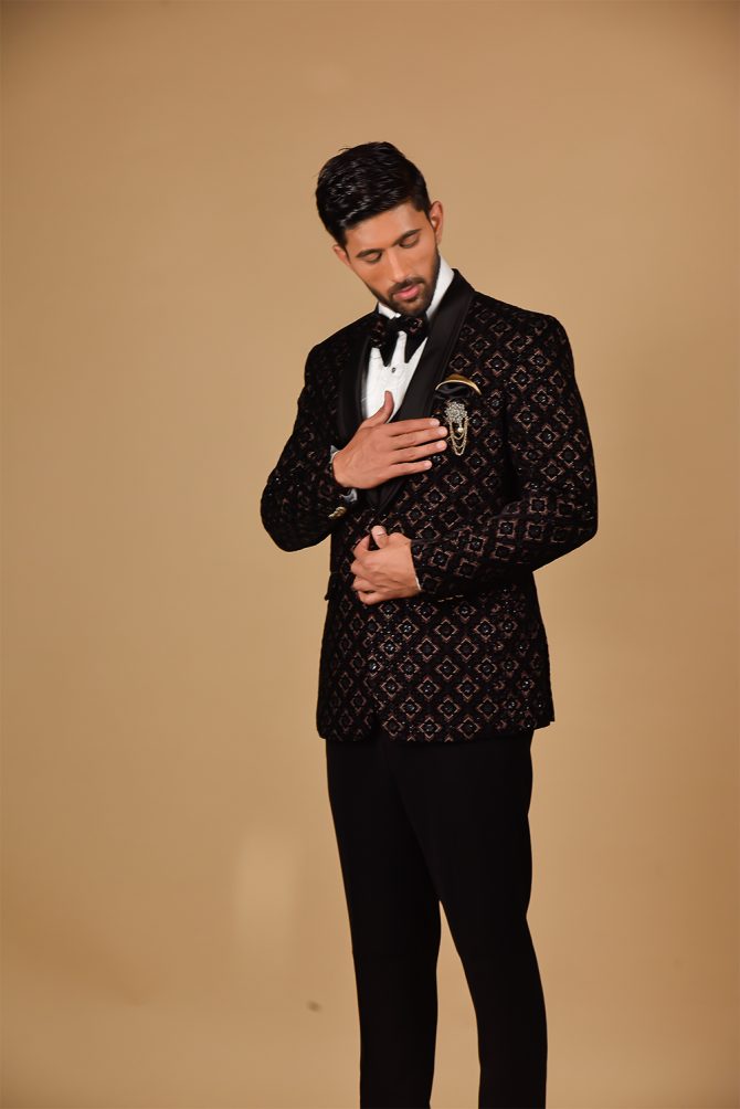 Luxury Black Rich With Golden Embroidered 3 Piece Partywear Suit
