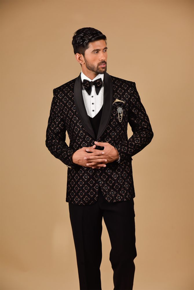 Luxury Black Rich With Golden Embroidered 3 Piece Partywear Suit
