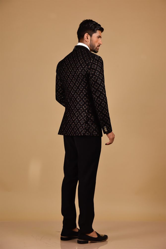 Luxury Black Rich With Golden Embroidered 3 Piece Partywear Suit