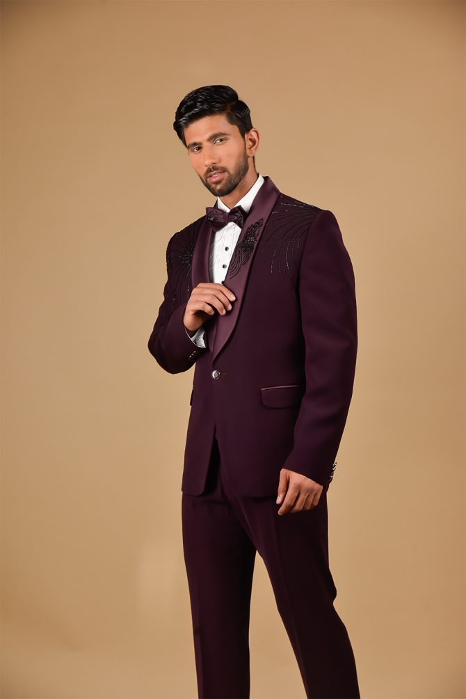 Maroon Designer Embroidered 3 Piece Partywear Suit