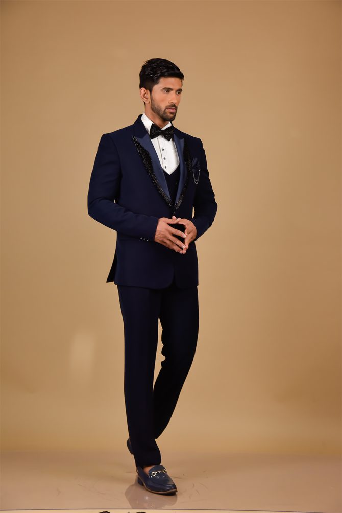 Royal Blue With Black Sequin Work 3 Piece Partywear Suit