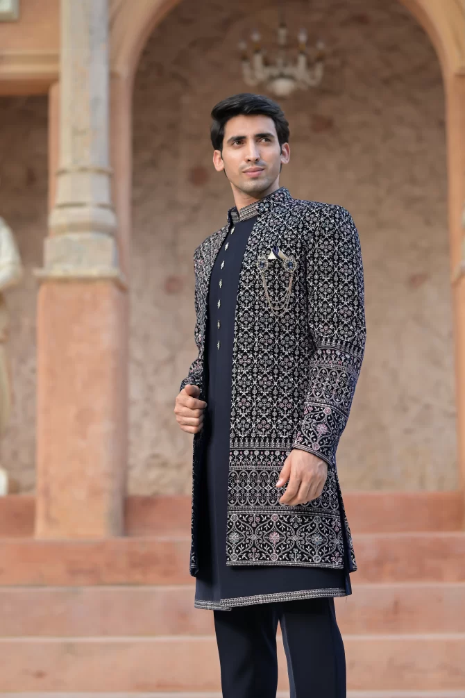 Navy Blue Rich Embroidered Classy Indo-Western