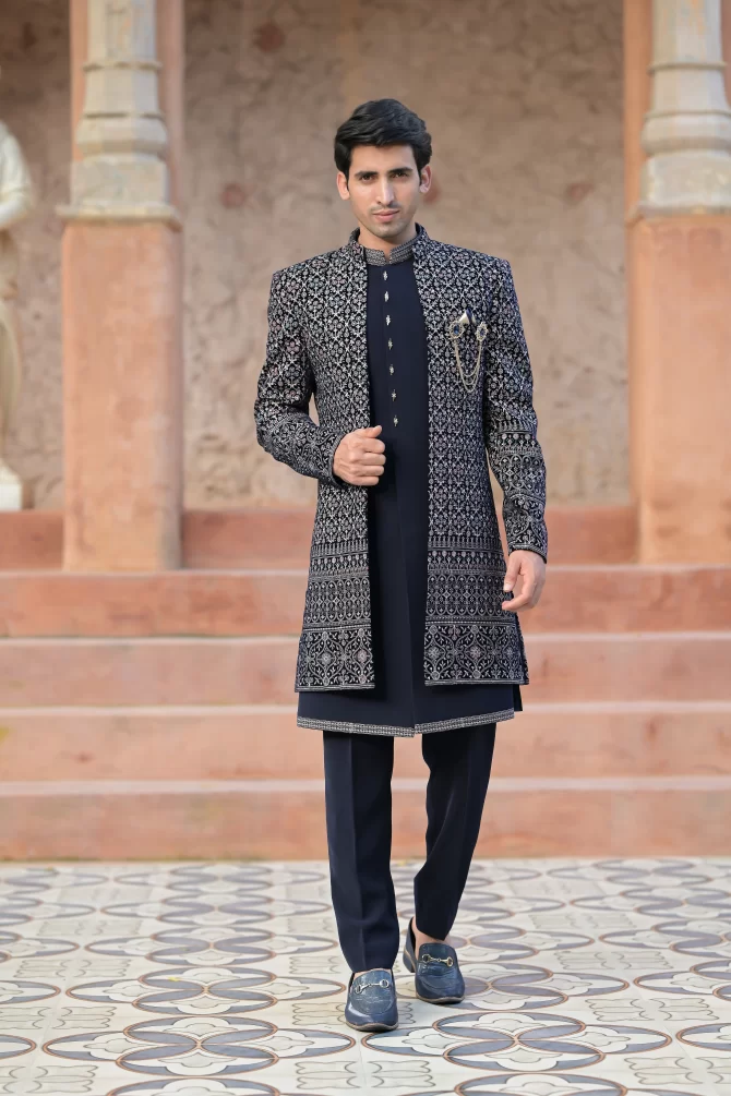 Navy Blue Rich Embroidered Classy Indo-Western