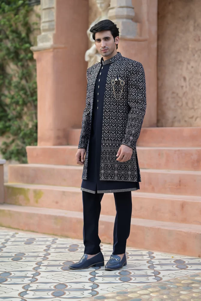 Navy Blue Rich Embroidered Classy Indo-Western