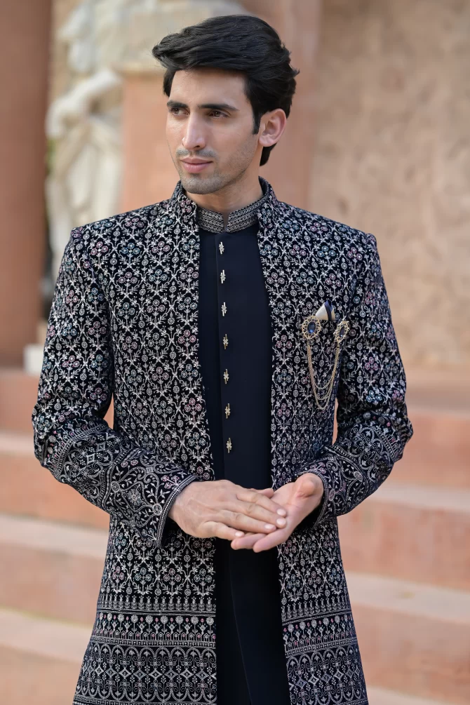 Navy Blue Rich Embroidered Classy Indo-Western