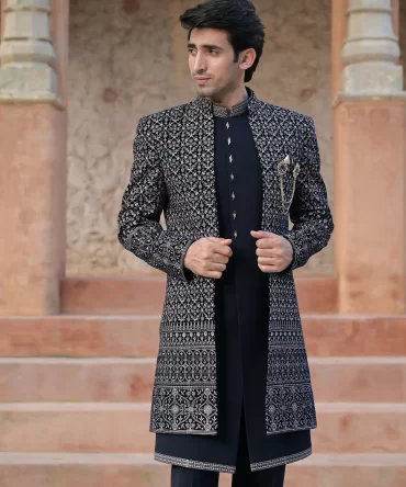 Navy Blue Rich Embroidered Classy Indo-Western