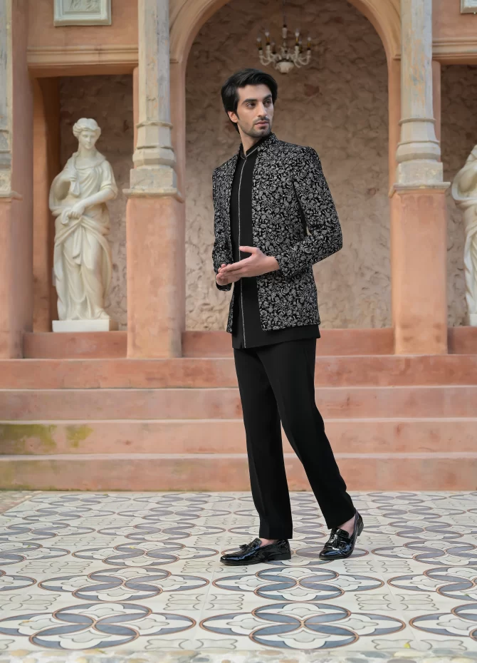 Black Floral Embroidery 3 Piece Modern Traditional Outfits