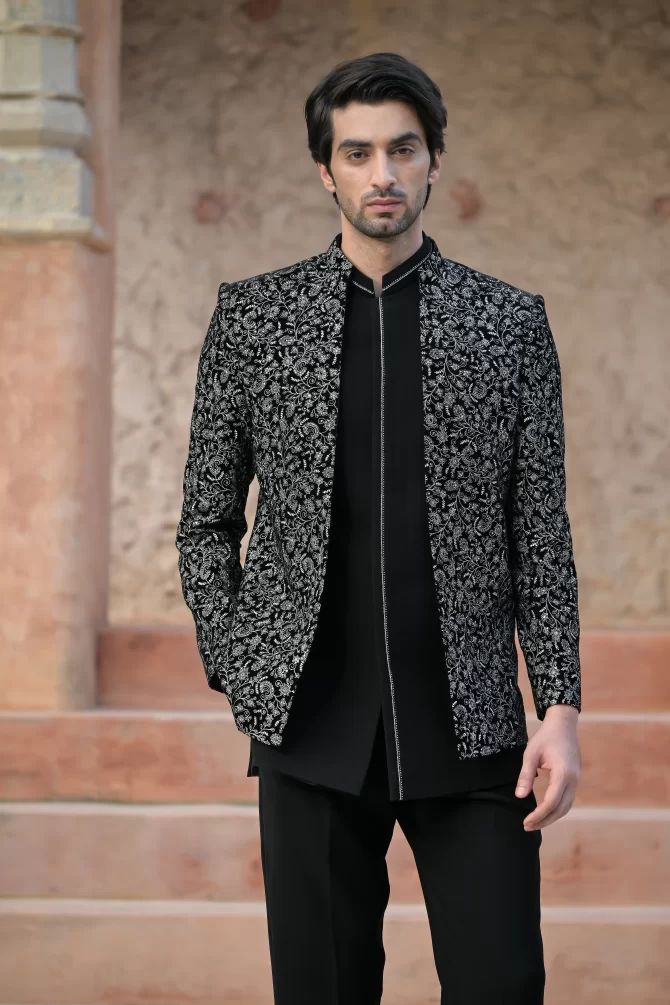 Black Floral Embroidery 3 Piece Modern Traditional Outfits