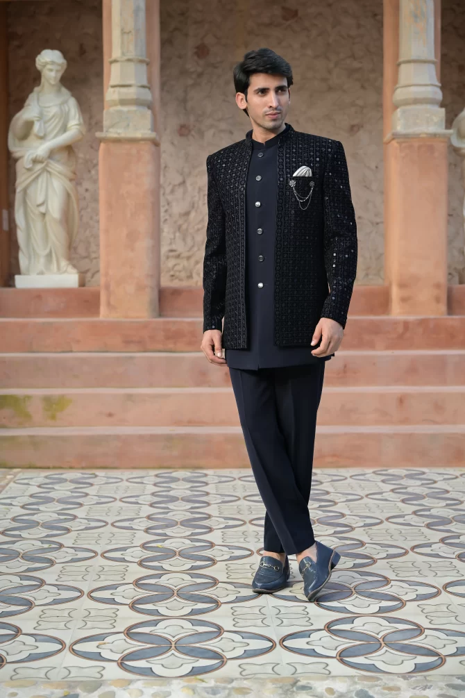 Black Sequined Embroidered Royal Outfits