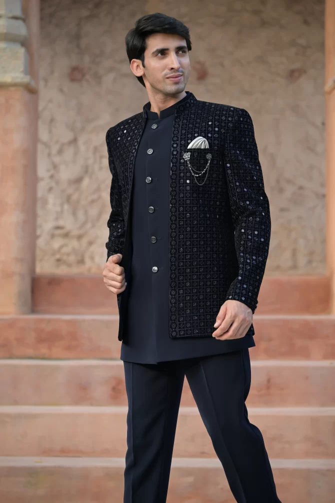 Black Sequined Embroidered Royal Outfits