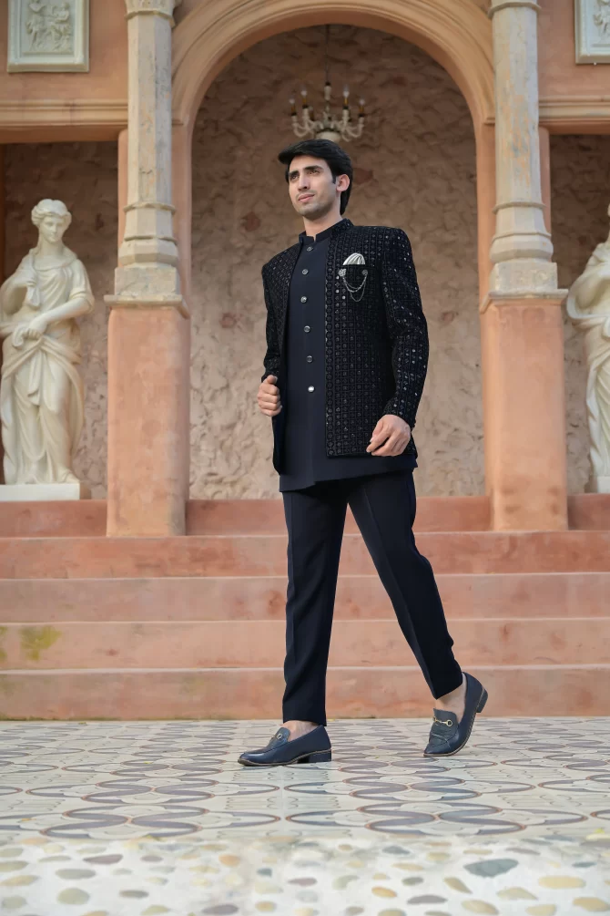 Black Sequined Embroidered Royal Outfits